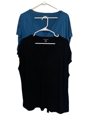 Lot of 2 Lane Bryant Tops Women’s 22/24 2X 3X Black Blue Pleated Career Casual